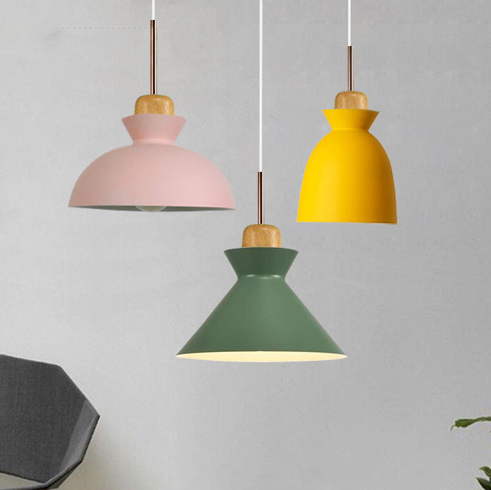 Oak & Iron Cone Pendant Light
