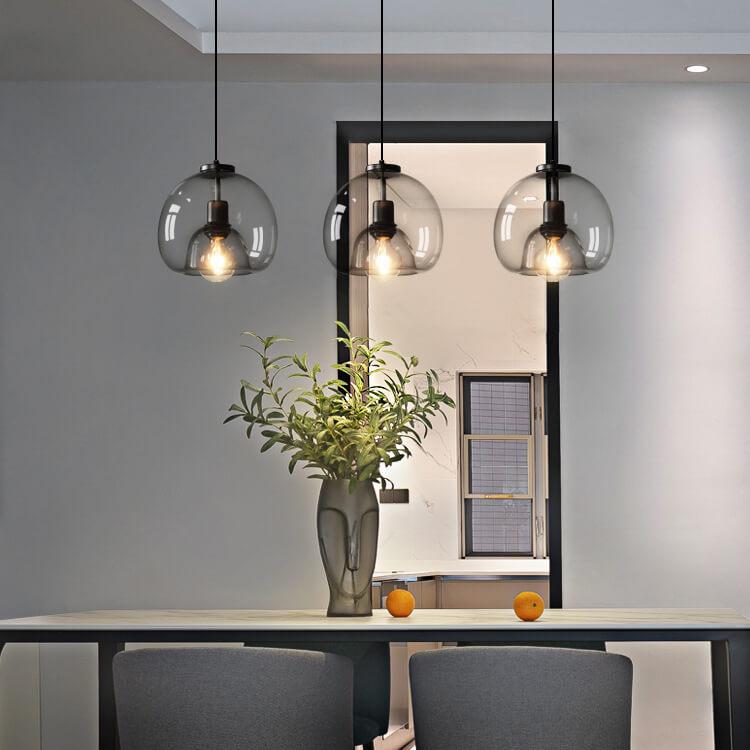 Smoke Gray Hand-Blown Glass Dome Pendant Light