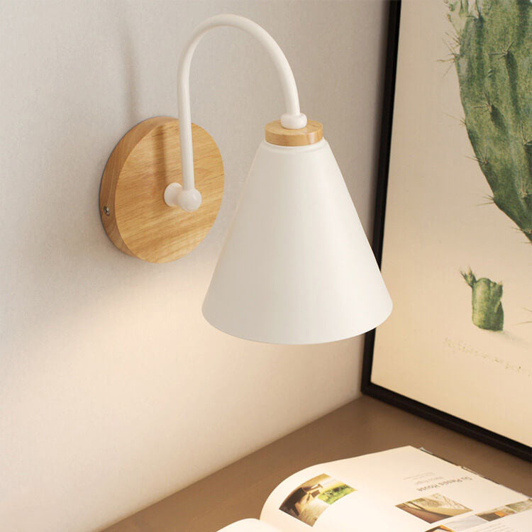 Minimalist Cone Shade Wall Sconce with Wooden Base
