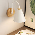 Minimalist Cone Shade Wall Sconce with Wooden Base