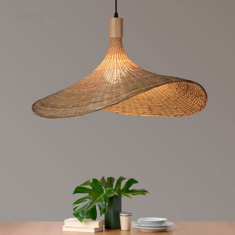 Bamboo Woven Straw Hat Pendant Light - 1-Light Fixture