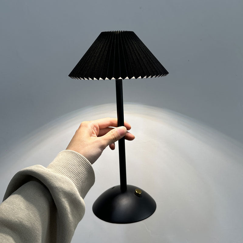 Scandinavian Rechargeable Conic Pleated Table Lamp - 1-Light Bedside Design