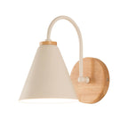 Minimalist Cone Shade Wall Sconce with Wooden Base