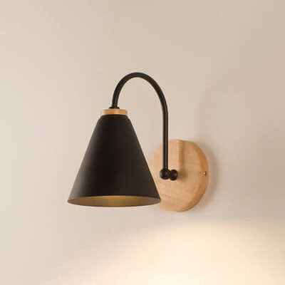 Minimalist Cone Shade Wall Sconce with Wooden Base