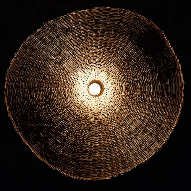 Bamboo Woven Straw Hat Pendant Light - 1-Light Fixture
