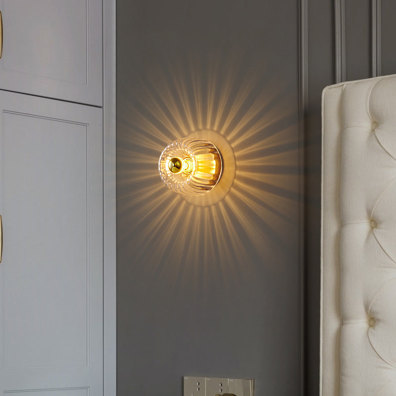 Copper & Glass Sun Flush Mount Light
