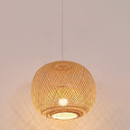 Beige Bamboo Round Pendant Light - 1-Light Japanese Design