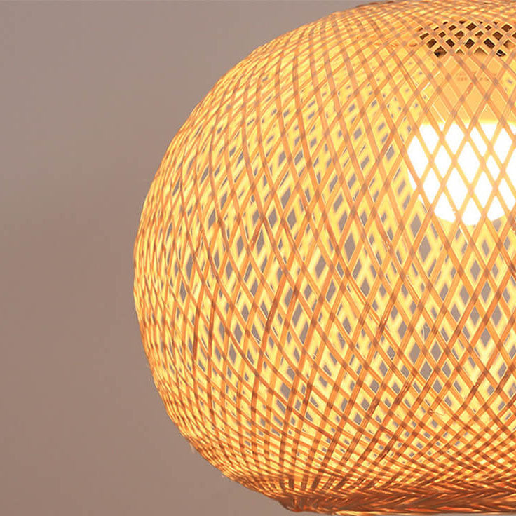 Beige Bamboo Round Pendant Light - 1-Light Japanese Design