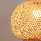 Beige Bamboo Round Pendant Light - 1-Light Japanese Design