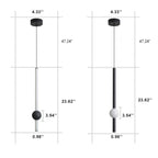 Contemporary Long Cylinder LED Pendant Light with Metal Ball Accent