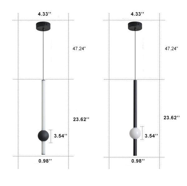 Contemporary Long Cylinder LED Pendant Light with Metal Ball Accent