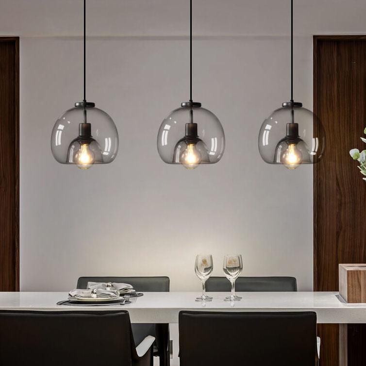 Smoke Gray Hand-Blown Glass Dome Pendant Light