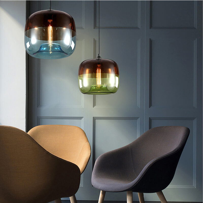 Colorful Retro Glass Drum Pendant Light - 1-Light Fixture
