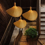 Bamboo Woven Straw Hat Pendant Light - 1-Light Fixture