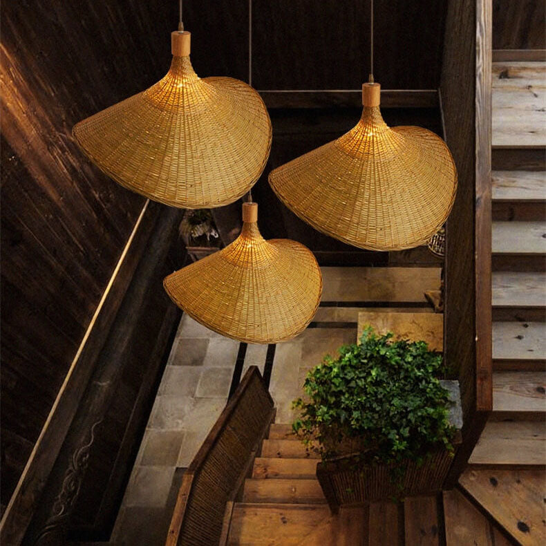 Bamboo Woven Straw Hat Pendant Light - 1-Light Fixture