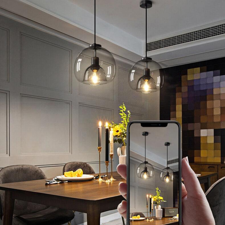 Smoke Gray Hand-Blown Glass Dome Pendant Light