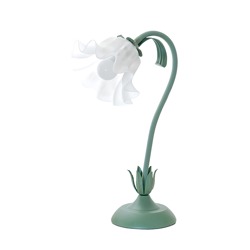Vintage French Floral Table Lamp with Twistable Green and White Glass