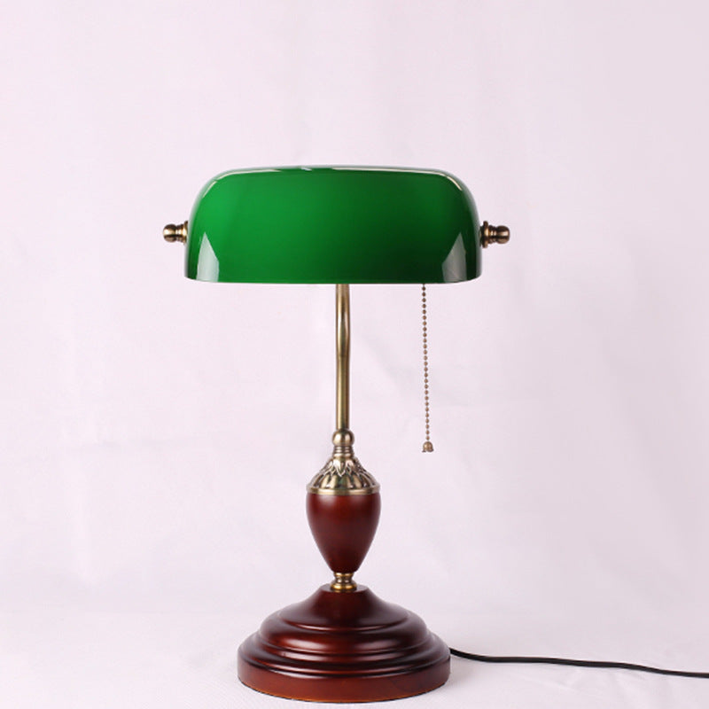 Vintage Solid Wood Glass Table Lamp with Zipper Shade - 1 Light