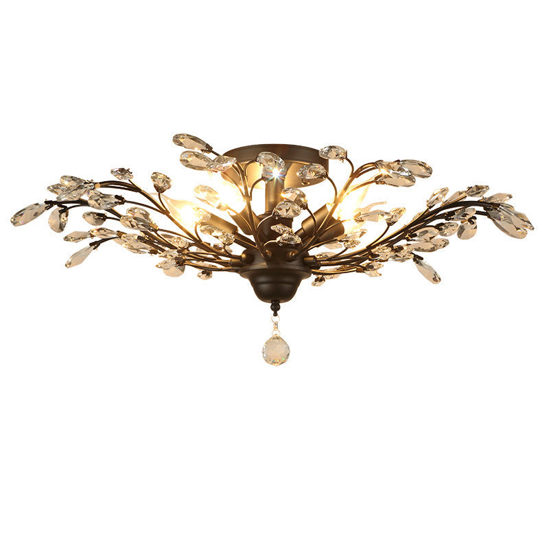 European Style Iron and Crystal Semi-Flush Mount Ceiling Light - 4/5/6 Lights for Living Room