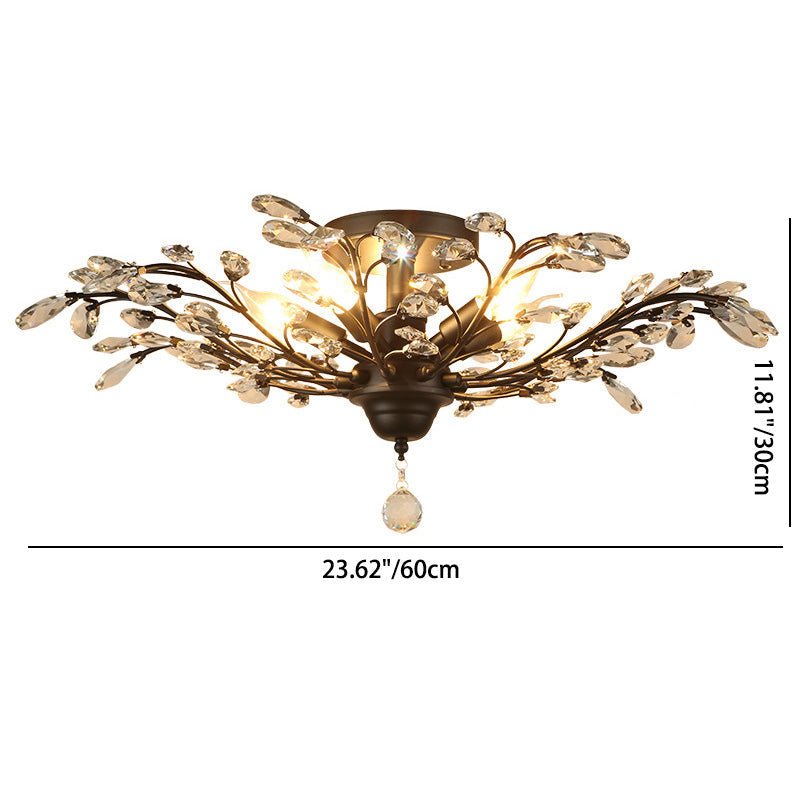 European Style Iron and Crystal Semi-Flush Mount Ceiling Light - 4/5/6 Lights for Living Room