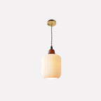 Vintage Japanese Ceramic Dome Pendant Light with Wood