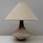 Vintage Cone Ceramic Table Lamp with Fabric Shade - Wabi-Sabi Design
