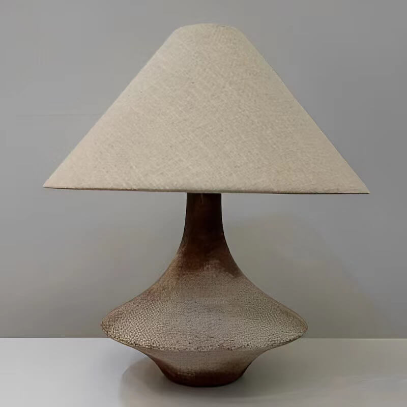 Vintage Cone Ceramic Table Lamp with Fabric Shade - Wabi-Sabi Design