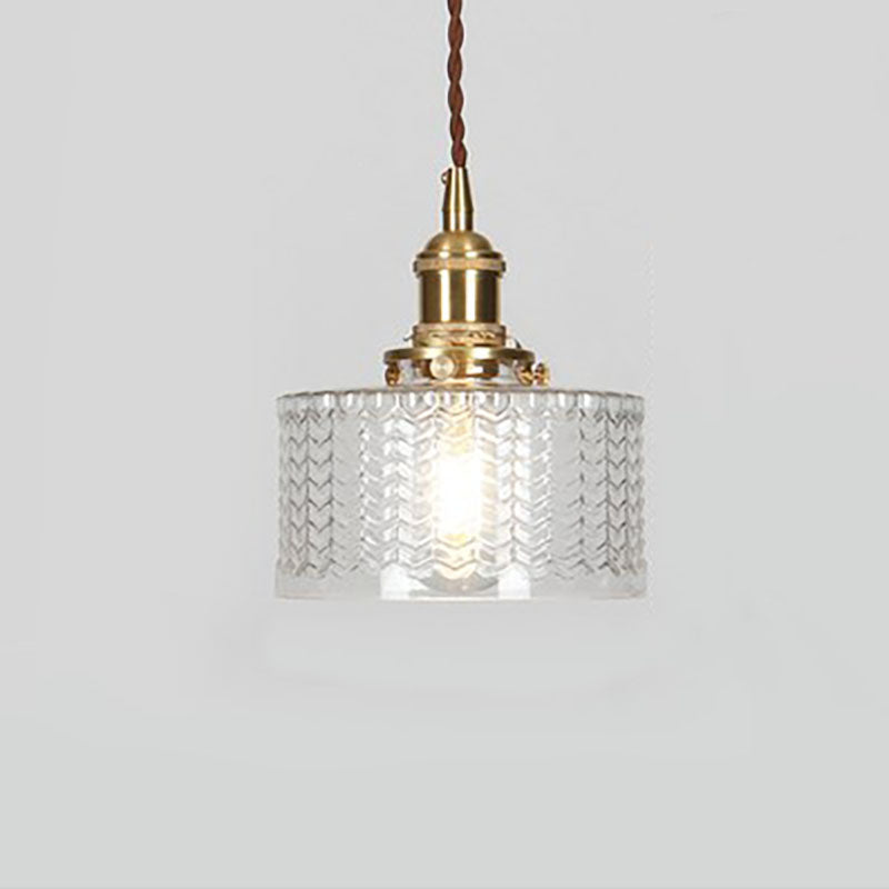Vintage Japanese Brass and Glass Round Pendant Light