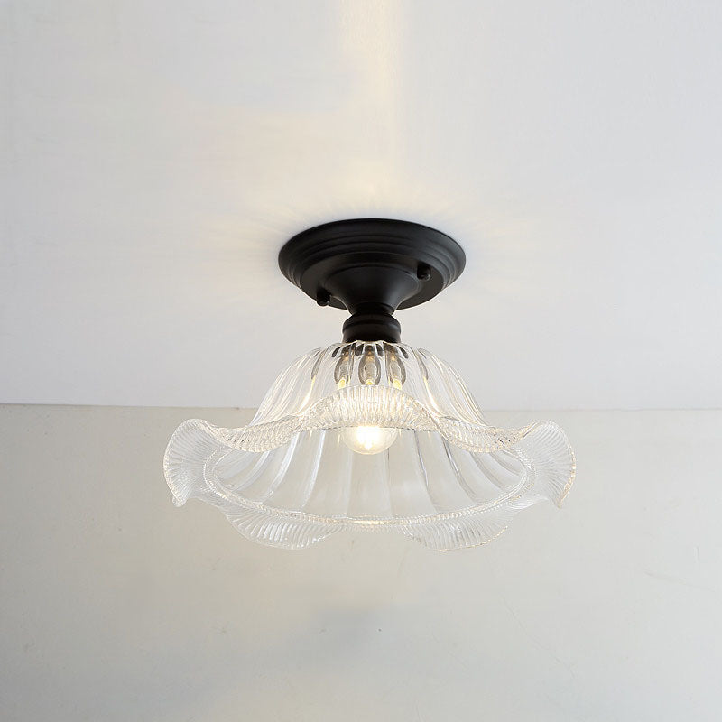 Nordic Vintage Floral Round Semi-Flush Mount Ceiling Light