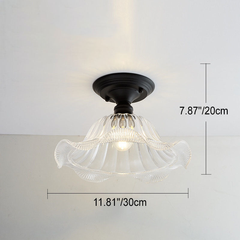 Nordic Vintage Floral Round Semi-Flush Mount Ceiling Light