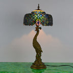 Vintage Tiffany Peacock Glass Dome Table Lamp - 1-Light