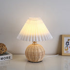Nordic Rattan Pleated LED Table Lamp for Bedroom