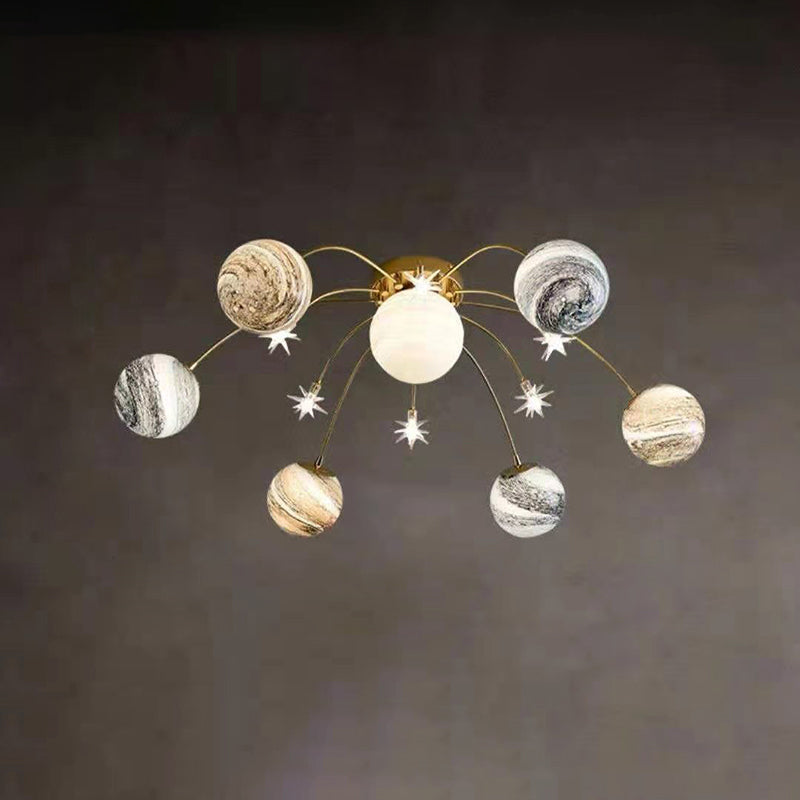 Nordic 13-Light Semi-Flush Mount Ceiling Light - Earth Planet Design for Kids' Bedrooms