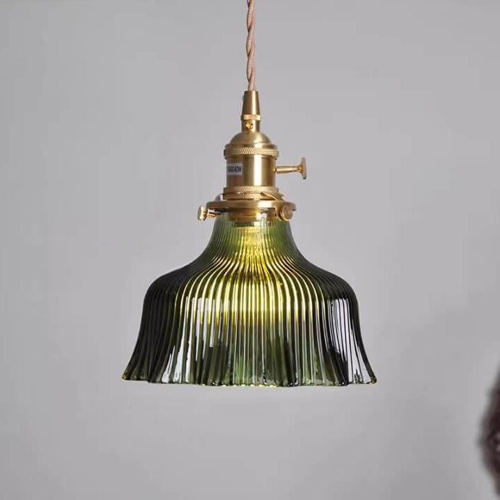 Modern Minimalist Copper and Walnut Pendant Light with Glass Shade