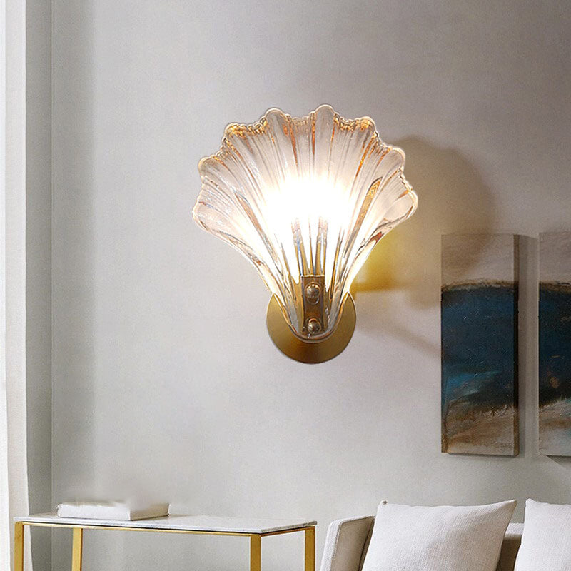 Art Deco Shell Amber Glass Sconce