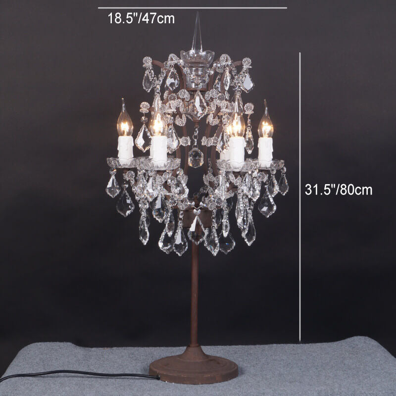 Rustic Vintage French Crystal 6-Light Candelabra Table Lamp