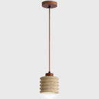 Premium Yellow Travertine Cylinder Pendant Light with Wooden Accents