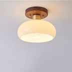 Vintage Walnut Brass Round Semi-Flush Mount Ceiling Light
