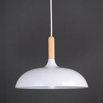 Contemporary Metal & Wood Dome Pendant Light