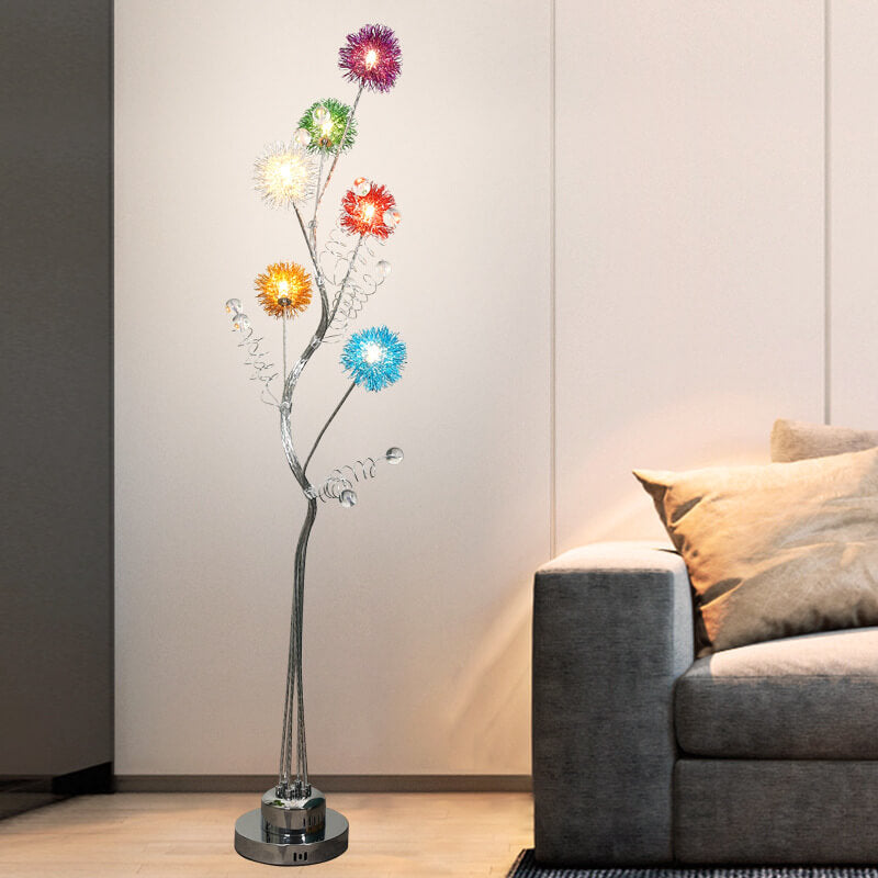 Rustic 6-Light Floor Lamp with Aluminum Weaving Balls and Tree Branch Design