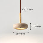 Japanese Round Yellow Travertine LED Pendant Light for Bedroom