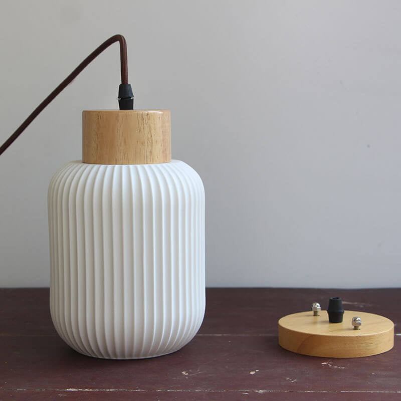 White Ceramic Cylindrical Pendant Light - Nordic Japanese Design