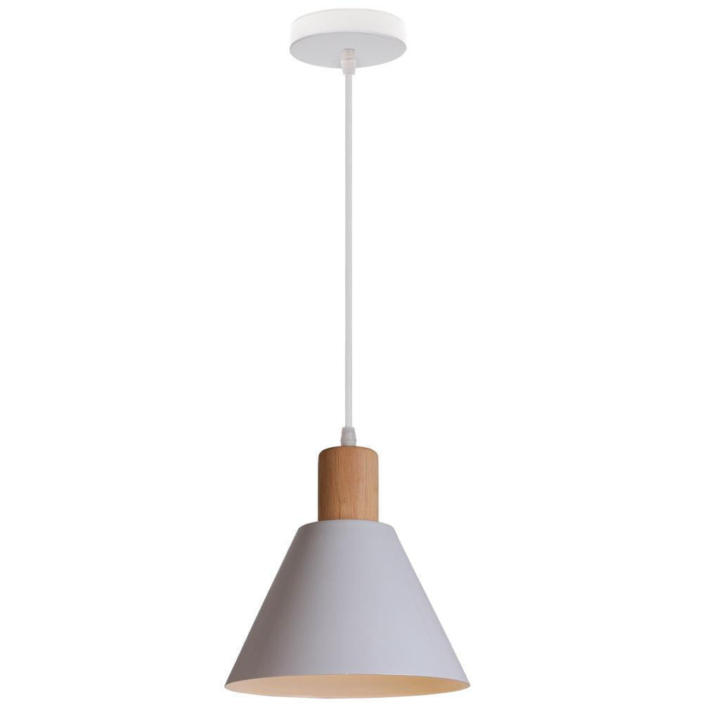 Nordic Vintage Iron Cone Pendant Light with Wood Top