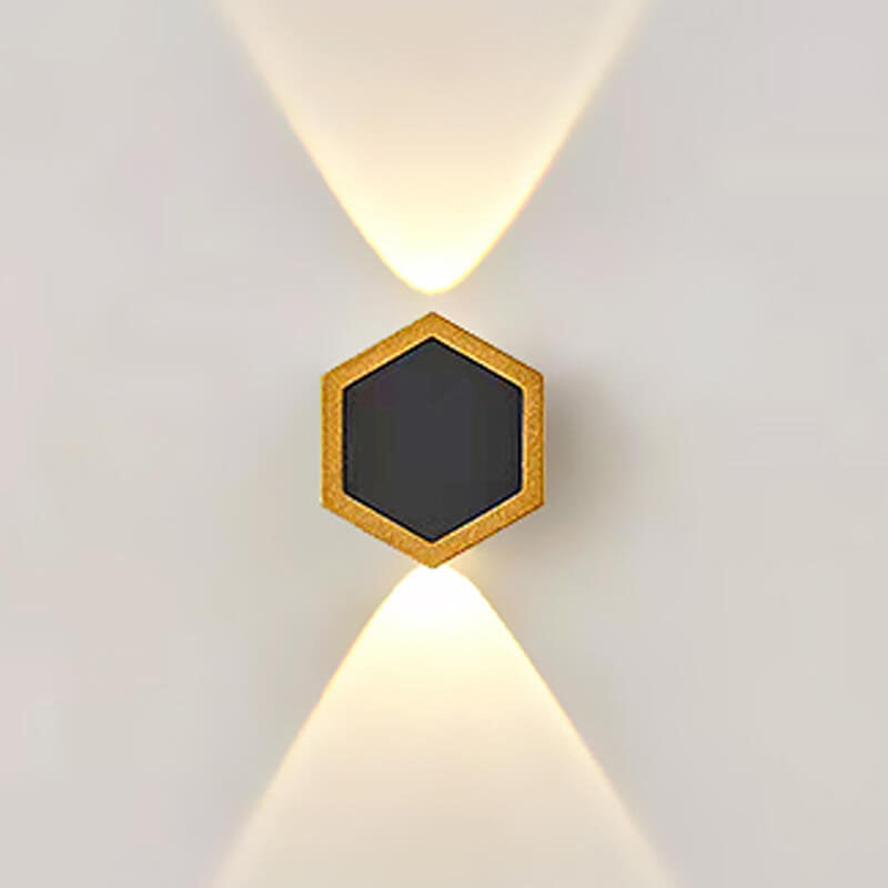 Premium Hexagonal Black and Gold LED Outdoor Wall Sconce