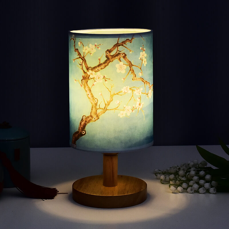 Contemporary Minimalist Fabric and Wood LED Table Lamp