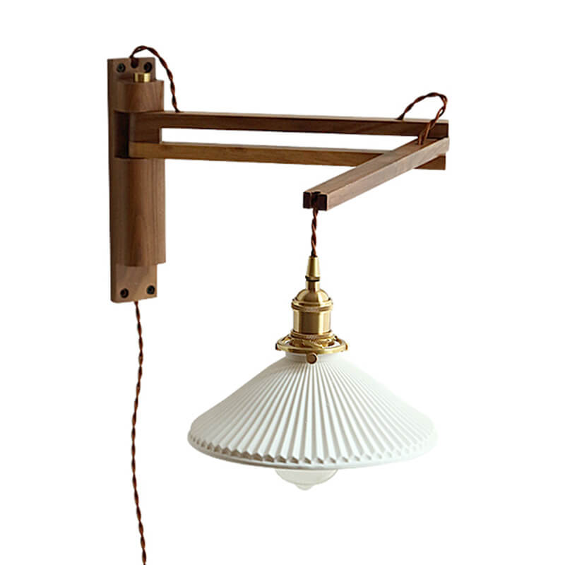 Nordic White Glass & Walnut Wall Sconce
