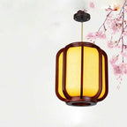 Contemporary Wooden Lantern Pendant Light with Faux Sheepskin - 1-Light