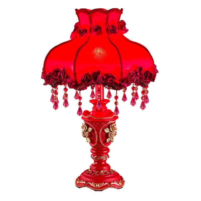 Red Fabric Tassel Table Lamp - European Design, 1-Light