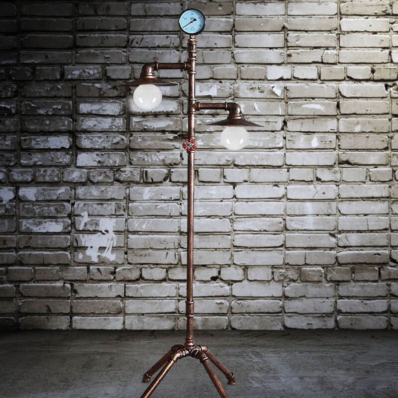 Steampunk Copper Water Pipe 2-Light Floor Lamp