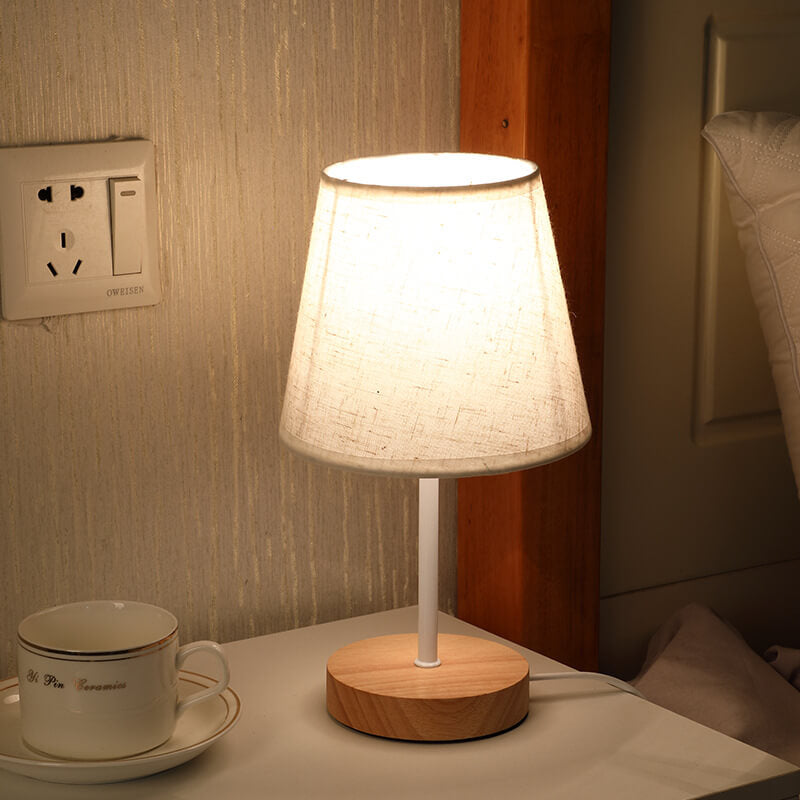 Nordic Vintage Fabric and Wood LED Table Lamp